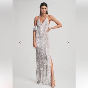 NWT Retrofete Silver Sequin Maxi Dress
